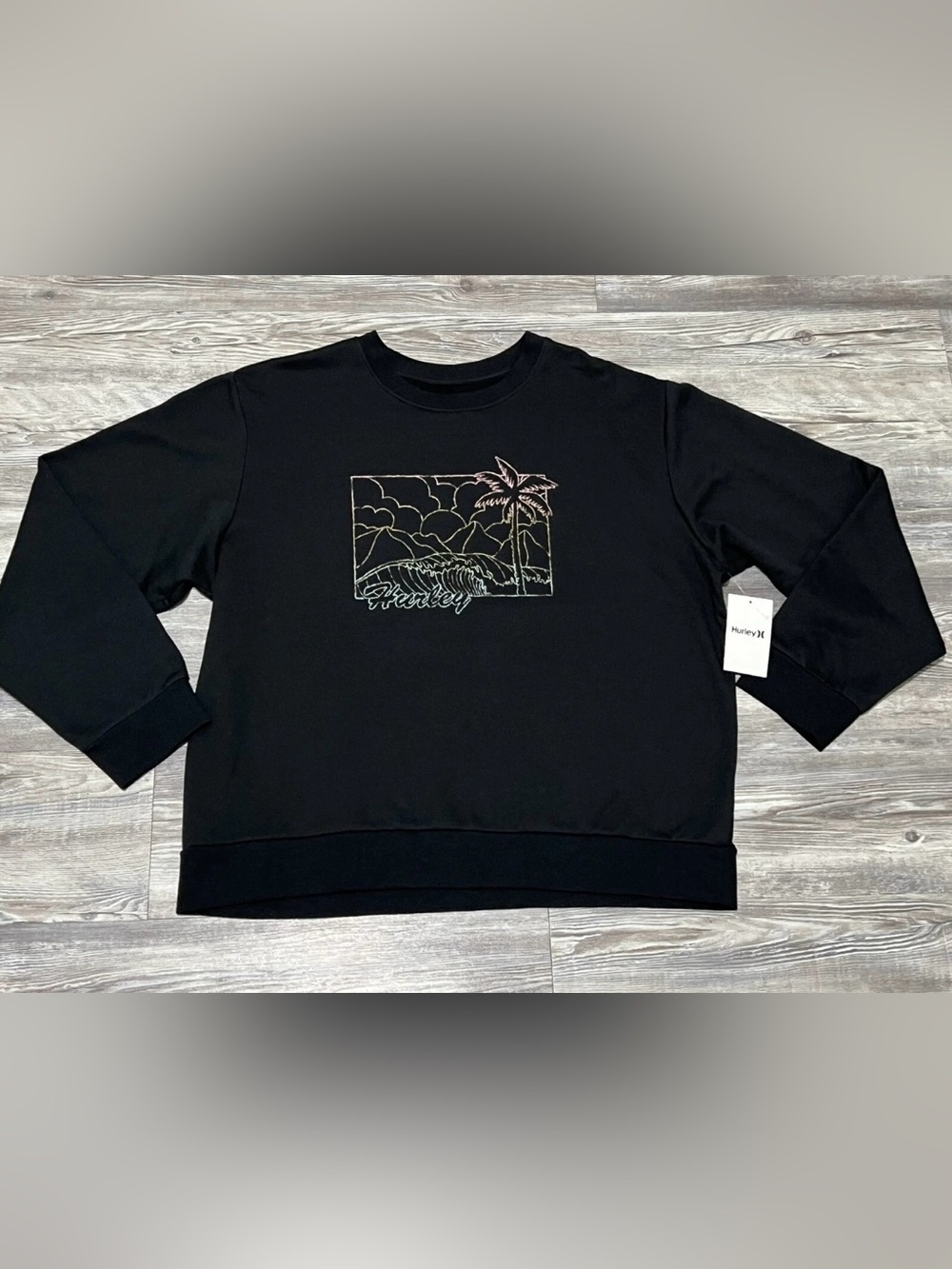 New XL HURLEY Black Crew Neck Surf Sweatshirt Sweater Top Shirt New Womens NWT